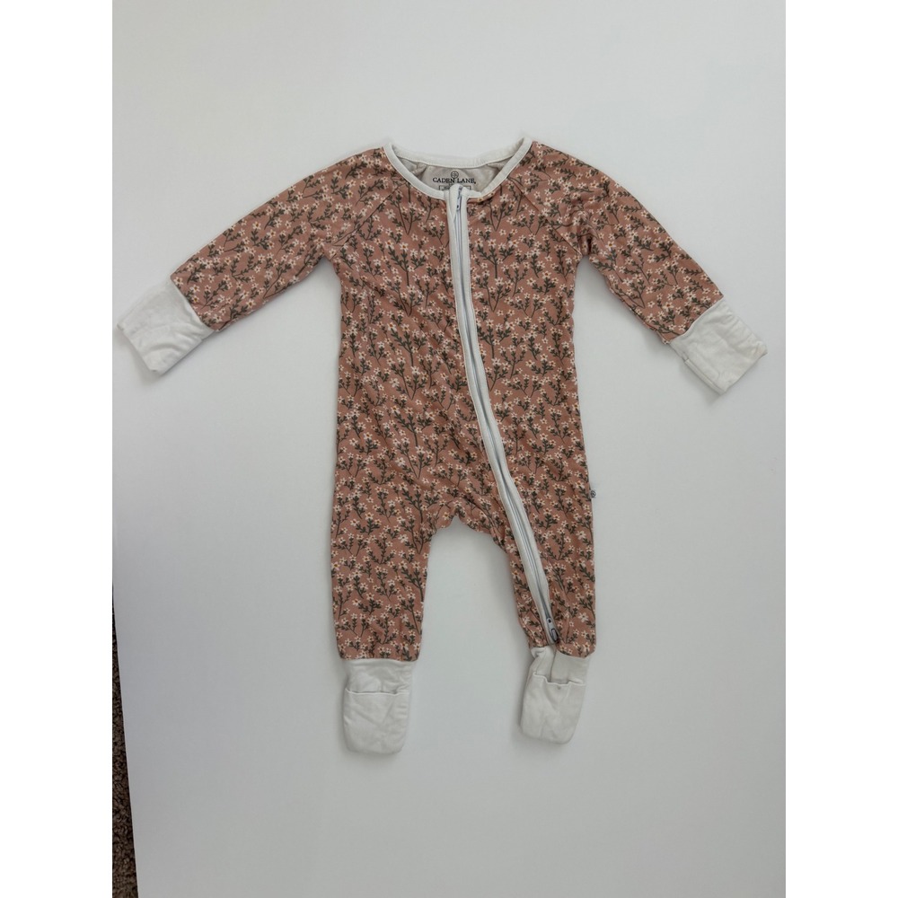 Caden Lane Bamboo Knit Pink/White Floral Zip Coverall Long Sleeve 0-3M